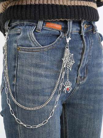 1Pc Personalized Hip-Hop Rhinestone Red Spider Pendant Metal Multi-Layer Pants Chain Versatile Jeans Accessory