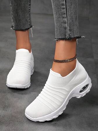 Women'S Breathable Mesh Slip-On Sneakers - Lightweight Cushioned MD Sole, Wide Toe Design For Lightweight & Non-Slip Comfort, Low-Top Lace-Up Casual Shoes For All-Season Wear, Ladies Sneakers, Sleek Shoe Design, Flexible Footwear