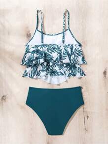 HKGFF-European And American Sexy Split Body Tankini Two-Piece Swimsuit For Women, Tropical Leaf Print High Waisted Triangle Gift Pants Swimsuit For Women Gift