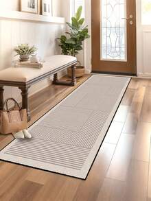 1pc Simple Striped Velvet Runner Rug, Living Room Rug, Dining Room Rug, Study Rug, Bedroom Rug, All Season Rug, New Arrival, Hot Selling, Machine Washable, Velvet Material, Skin-Friendly Soft, Suitable For Halloween, Gift, Celebration, Party, Trick Or Treat, Halloween Decor, Personalized Home, Fashion Home, Rugs Living Room, Runner Rug, Hallway Runner Rug, Rug, Kitchen Rug - Beige - View 7