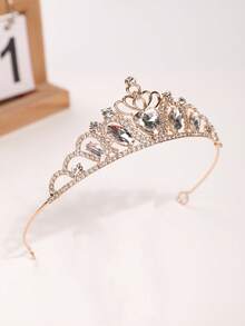 1pc Princess Crown Headpiece, Luxury Rhinestone Alloy Tiara For Party, Festival, Holiday - Gold - View 2