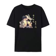 Demon Japanese Anime Slayer Unisex Short Sleeve Crewneck Shirt,Tanjiro &Amp; Nezuko Graphic Cotton Men T-Shirt Q - Black - View 1