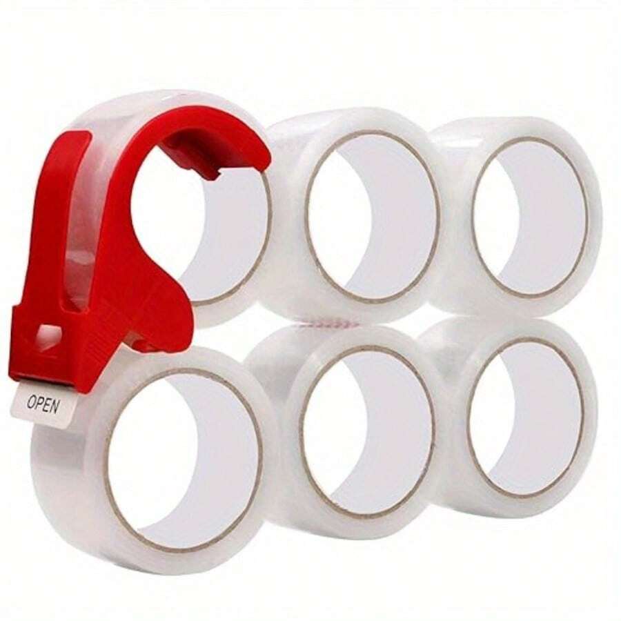 6 Rolls Of 1.88 Inches * 65 Yards Packaging Tape, Comes With Tape Dispenser,Heavy Duty Packaging Tape, Strong Adhesive Transparent Packaging Tape For Carton Sealing, Industrial Packaging, Office Use - 透明 - 查看 1