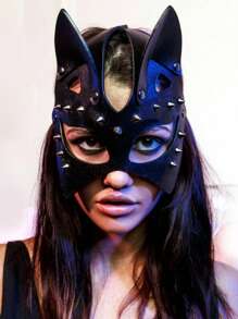 Ensemble de costume de chat punk avec masque oculaire, ras-de-cou en forme de cœur et gants en faux cuir - idéal pour les fêtes d'Halloween, les bals de promo