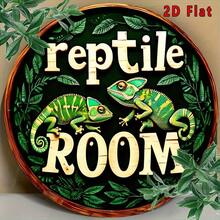 2D Flat, 1pc Vintage Reptile Room Metal Wall Art Sign - Funny Cartoon Aluminum Plaque With Vibrant Lizard Design, 8X8 Inch Round Decor For Home, Kitchen, Garden, Bar, Cafe And Garage, 2D Flat - 彩色 - 查看 1