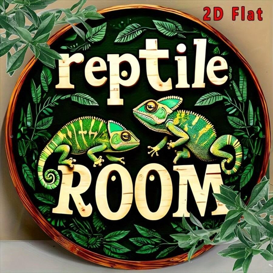 2D Flat, 1pc Vintage Reptile Room Metal Wall Art Sign - Funny Cartoon Aluminum Plaque With Vibrant Lizard Design, 8X8 Inch Round Decor For Home, Kitchen, Garden, Bar, Cafe And Garage, 2D Flat - 彩色 - 查看 1