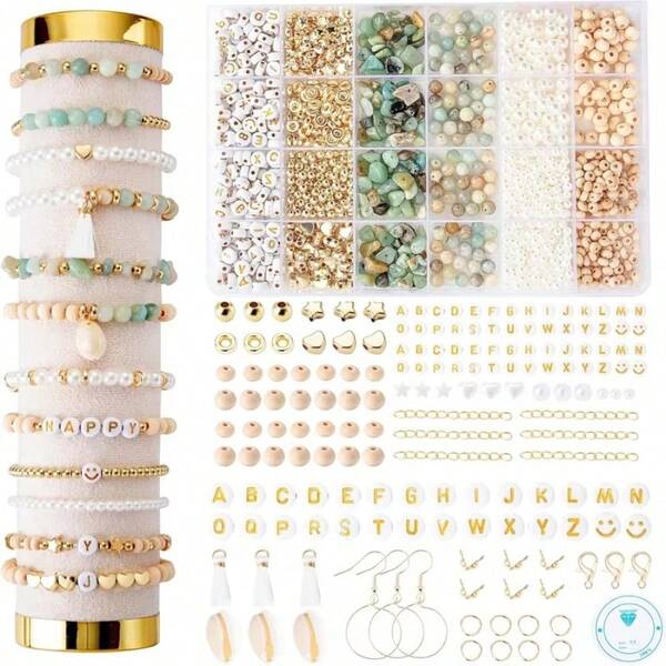 QIAO A Set Natural Stone Beads Style Bracelet Making Kit Irregular Natural Stone With Letter Beads For DIY Craft Bracelet Necklace Earring