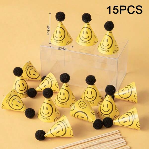 15/11 piezas Sombrero de copa mini de cumpleaños de colores aleatorios, sombrero de copa de cumpleaños decorado con dibujos animados lindos, regalo de San Valentín, sombrero decorativo de San Valentín, bandera de feliz cumpleaños para plantar