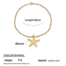 1pc Fashionable Luxury 18K Gold Stainless Steel Sea Conch, Starfish And Sun Pendant Necklace, Versatile Accessory For Women