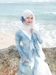 1 件纯色珍珠雪纺围巾，休闲优雅透气头巾，户外防晒头巾，适合日常、海滩和度假