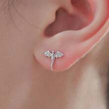 Ladies' Mini Dragon Ear Nails - Small Flying Dragon Earrings, Daily And Party Gothic Fantasy Accessories, Essential For Birthday And Halloween Dress Up - Minimalist Style Earrings, Exquisite And Delicate Design - Bạc - Xem 2