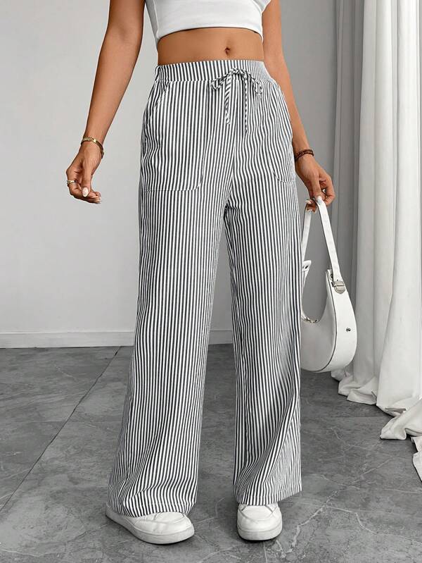 Elegante, casual gestreepte rechte broek met wijde pijpen voor dames in de lente en zomer