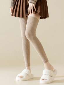 1/2/4双装女士纯色加长过膝长筒袜，加厚保暖，适合秋冬季节，舒适保暖