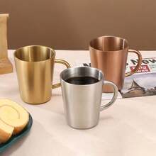 Thickened 304 Stainless Steel Cup, Double-Layer Anti Scald, Water Cup, Coffee Cup, Beverage Cup, Tea Cup, Milk Cup, Easy To Clean, Durable, Drop Resistant, With Handle For Easy Access, Suitable For Home Use, Office, Restaurant, Fast Food Restaurant, Canteen, Beverage Shop, Picnic, Outdoor