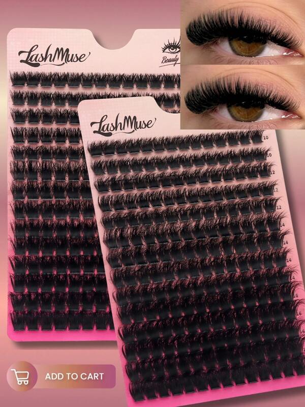 196pcs 150D Mixed Cluster Eyelash Extension 0.07mm Thickness D Curl 10mm-18mm Mixed Natural Style Russian Flat Thick Fluffy Handmade Faux Mink Eyelash Cluster, Suitable For Halloween, Festival, Christmas Makeup, Ideal For Beginners