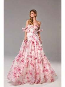 Women's Fashion Organza Fairy Long Temperament Evening Dress - 粉色 - 查看 2