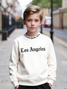 2pcs/Set Teenage Boys' Los Angeles Letter Print Sweatshirt And Sweatpants Suit, Casual Fashion Outfit For Spring, Autumn & Winter