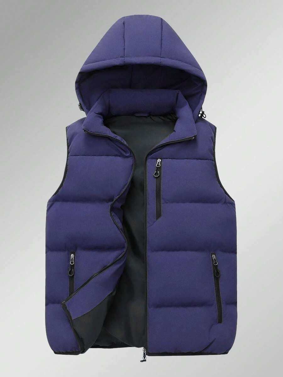 Chaleco con capucha con cordón para hombre, acolchado, para otoño e invierno - Azul Marino - Ver 1