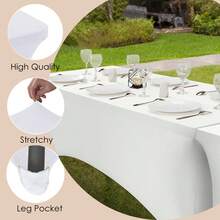 4/12pc Spandex White Tablecloth,4ft/6ft/8ft, Stretch Tablecloth, Fitted Tablecloth, Wrinkle Resistant Stretchable Rectangle Table Cover For Event, Wedding & Parties - White - View 2
