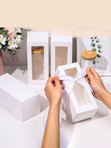 20pcs 8x8x20cm Paper Boxes With Transparent Window, Suitable For Scented Candle Packaging, Wine Glass Gift Boxes, DIY Bridesmaid Boxes, And Holiday Gift Decoration Boxes - 20pcs-8x8x20cm - View 4