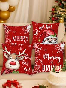 4Pcs Christmas Pillowcase,Merry Christmas Cushion Cover With Snowman And Santa Claus Design,45*45cm Peach Skin Throw Pillow Cover,Festival Cushion Case (Excluding Pillow Core) Christmas Decorations,Christmas Party Decor,Xmas Decor,Christmas Decorations For Home,Christmas Party Favors