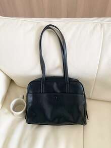 Korean Style New Pillow Handbag, Retro Shoulder Bag, Large Capacity Tote Bag For Work Commute, No Pendant Included, Pendant Is For Styling Only - Black - View 8