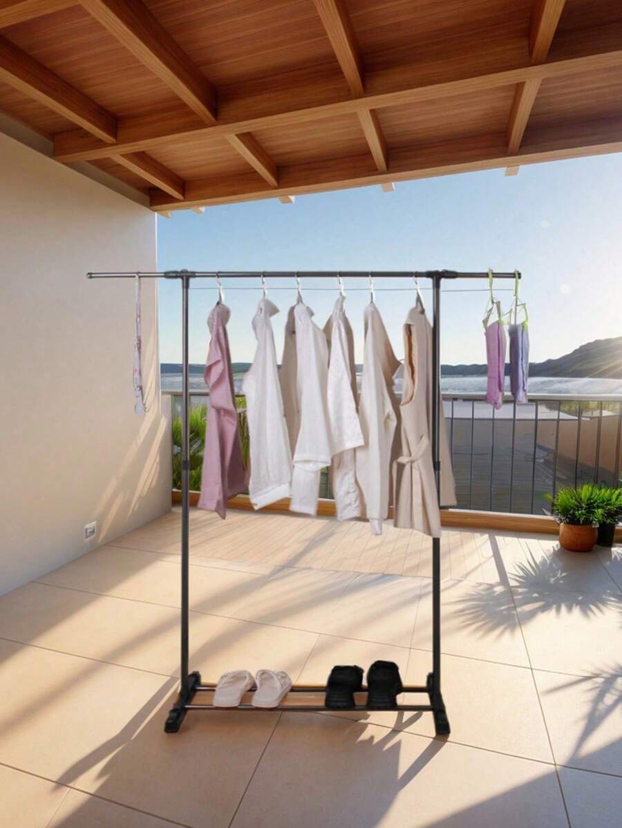 1pc Single Rod Hanger, Multi-Functional Clothes Hanger For Hanging And Displaying Garments, Portable Clothes Rack, Storage Hanger, Home Decor For Bedroom, Balcony Drying Rack, Space-Saving Freestanding Hanger - Easy To Assemble, Suitable For Indoor/Outdoor Balcony Laundry Rack