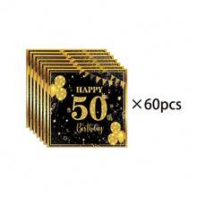 20pcs/40pcs/60pcs/100pcs,6.5-Inch Tissues, Birthday Napkins For 16, 21, 30, 40, 50 And 60 Years Old, Black And Gold Cocktail Drink Napkins, Black And Gold Disposable Party Napkins Are Suitable For Decorative Tissue Products For Parties, Birthdays, Anniversaries, And Special Birthdays Such As Christmas, Halloween, Easter, Thanksgiving, Etc - Multicolor - View 14