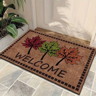1 pieza Felpudo de fibra de poliéster con diseño de hoja de arce, súper absorbente y antideslizante, lavable a mano, adecuado para uso en exteriores, lavandería, cocina y dormitorio - resistente a las manchas y al desvanecimiento, ideal para decoración de acción de gracias, entrada, baño, cocina y alfombra de cocina