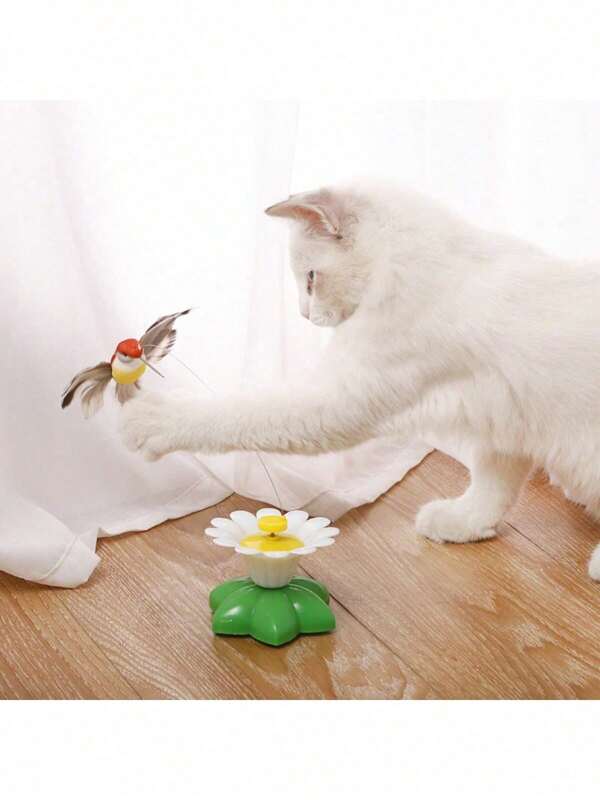 1 pieza Juguete giratorio automático divertido para gatos con pájaros y mariposas volando alrededor de flores, color aleatorio