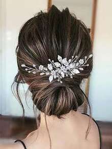 1pc Bridal Wedding Flower Metal Leaf Decor Hair Accessories Hair Band Hair Comb Hair Clip Valentine's Day Accessories - Silver - View 7