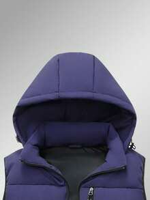 Chaleco con capucha con cordón para hombre, acolchado, para otoño e invierno - Azul Marino - Ver 3
