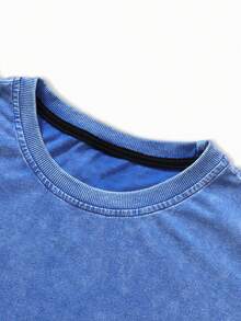 YUNCHIC - 男士水洗休闲风T恤，创意卡通图案，舒适短袖，适合夏季室内外穿着 - 藍色 - 查看 3