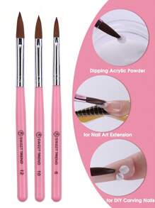 3PCS Acrylic Nail Brush Set 6/10/12 Size Acrylic Brushes For Acrylic Powder Application Nail Art Extension And DIY Carving Manicure Nail Art Tools