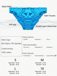 Women's Frill Trim 3 Piece Underwear Briefs Hipster Panty Satin Panties - 黑色,粉紅色,藍色 - 查看 5