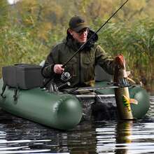 Lifezeal Inflatable Fishing Float Tube With Fish Ruler Angling Base 2 Storage Pockets Pump - Green - View 3