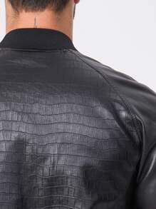 男士鳄鱼纹多拉链口袋棒球领摩托车休闲户外夹克，情侣款时尚休闲摩托车夹克，骑行和户外活动防风外套