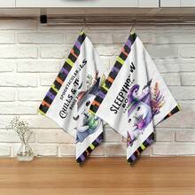 2/4/6/48pcs Halloween Ghost Themed Print Kitchen Towels, High Absorbency Dish Cloths, Ideal For Cooking, Baking, Kitchen And Bathroom Use
