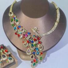 1 套女士珠宝套装，项链和耳环 3 件，孔雀造型设计，镶有水钻，时尚奢华优雅，适合新娘、婚礼、宴会、正式场合 - 首飾套裝 - 查看 10