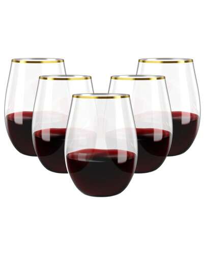 12 件 360 毫升 12 盎司透明金边红酒杯（可重复使用），带金边，适用于盛水、果汁、鸡尾酒、葡萄酒、甜点饮料，适合生日、婚礼、节日、万圣节、圣诞节、新年派对用品