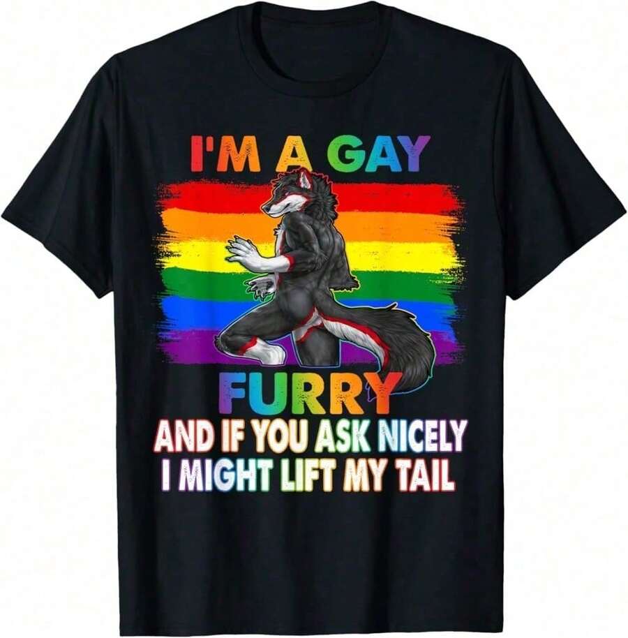 I'M A Gay Furry Rainbow Fox Wolf Fursona Fandom Pride Month T-Shirt,100 Percent Cotton,Black Graphic T-Shirt,Playeras De Hombe,Man  Black T-Shirt,Oversize T-Shirt,S-XXXL,Fall Clothes,Halloween Clothes - màu đen - Xem 1