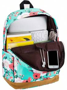 School Backpack For Teen Girls - Lightweight Kids Girls School Book Bag Backpack Set - 01 淺綠色/花香 - 查看 4