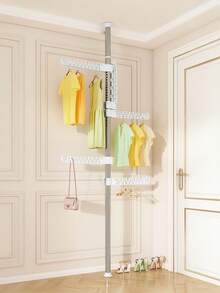 A floor-standing clothes hanger, storage rack, clothes hanger, punch-free telescopic rod, balcony floor-standing bedroom clothes drying rack - مقاس واحد - مشاهدة 2