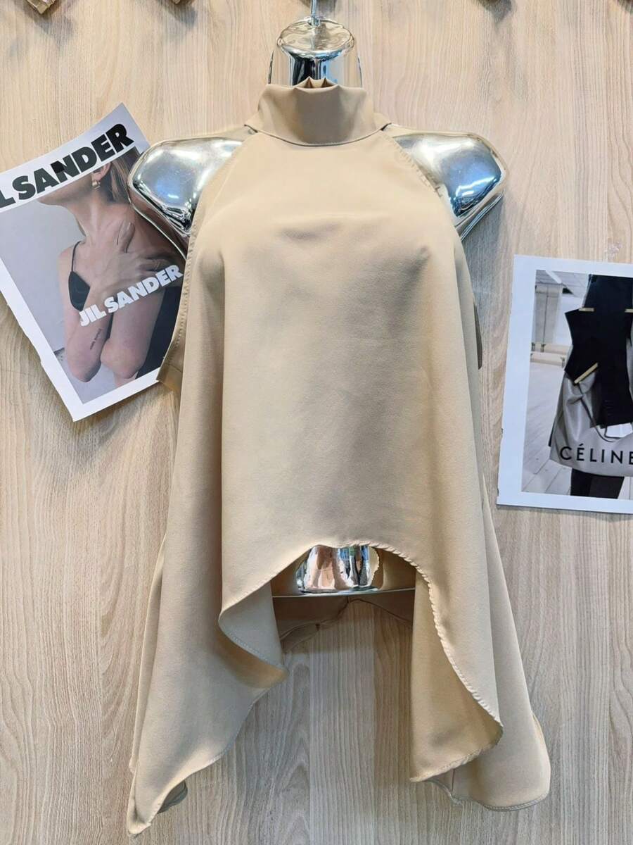 Women's Cropped Blouse With Tie At The Neck - Beige - View 1