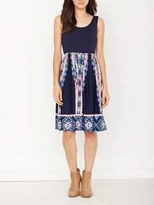 Vintage Boho Sleeveless Summer Mint Pink Color Block Shift Short Swing Aline Southern Dress | 1 XL - 3 XL Plus - 海軍藍和珊瑚色 - 查看 6