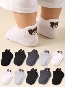 10 双装男婴短袜，带后跟，加高设计，可爱小熊图案，适合 0-3 岁宝宝，秋冬季穿着。 - 彩色 - 查看 6