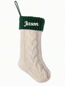 1 szt. Spersonalizowana skarpeta świąteczna z haftowanym imieniem, w stylu vintage, z mieszanki bawełny, w kształcie buta, z pętelką do zawieszania, świąteczna torebka prezentowa do dekoracji kominka