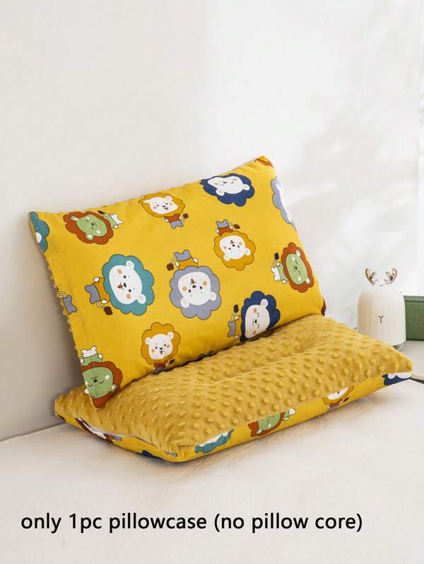 1pc Pillowcase (Without Pillow Insert), Cartoon Animal, Strawberry, Floral Print, Front 100% Cotton, Reverse Warm & Soft Dotted Fleece, Reversible, Zipper Removable, Machine Washable, Suitable For Children & Teenagers, All Seasons, Multiple Cartoon Designs