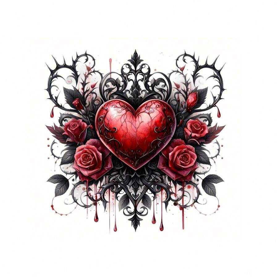 1pc/2pcs/3pcs Halloween Rose Flower & Heart DIY Heat Transfer Stickers, Suitable For T-Shirts, Pants, Pillows, High-Quality Washable And Durable Heat Press Decals, No Cutting Required Pre-Cut Design, High Adhesiveness No White Edges, Cartoon Halloween Themed Patterns