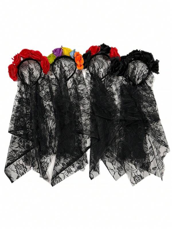 1pc Rose Flower Headband. Dark Gothic Black Rose Bride Party Costume Headpiece